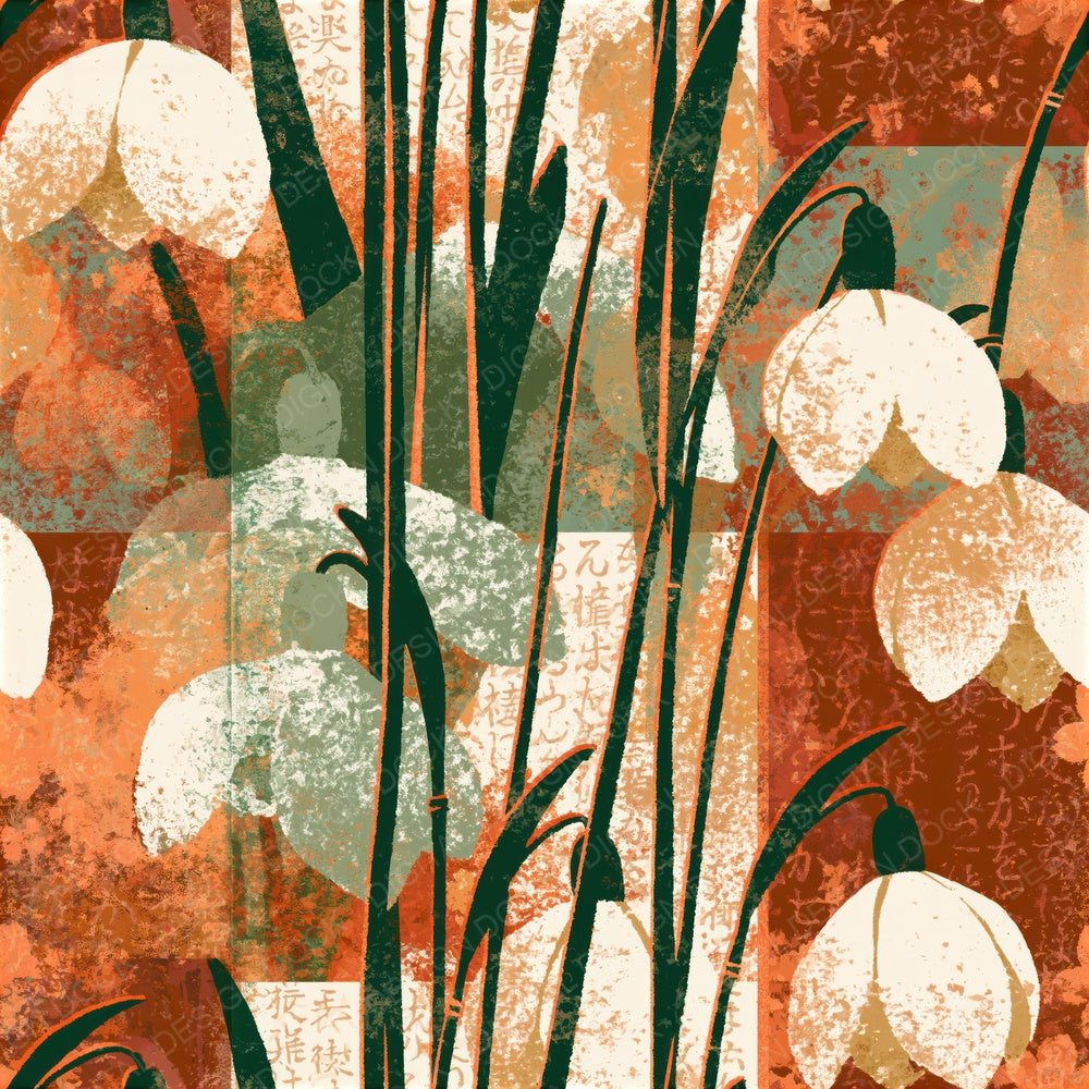 Screenprint Snowdrops Earth Rust Seamless Digital Paper Pack (DDD015618)