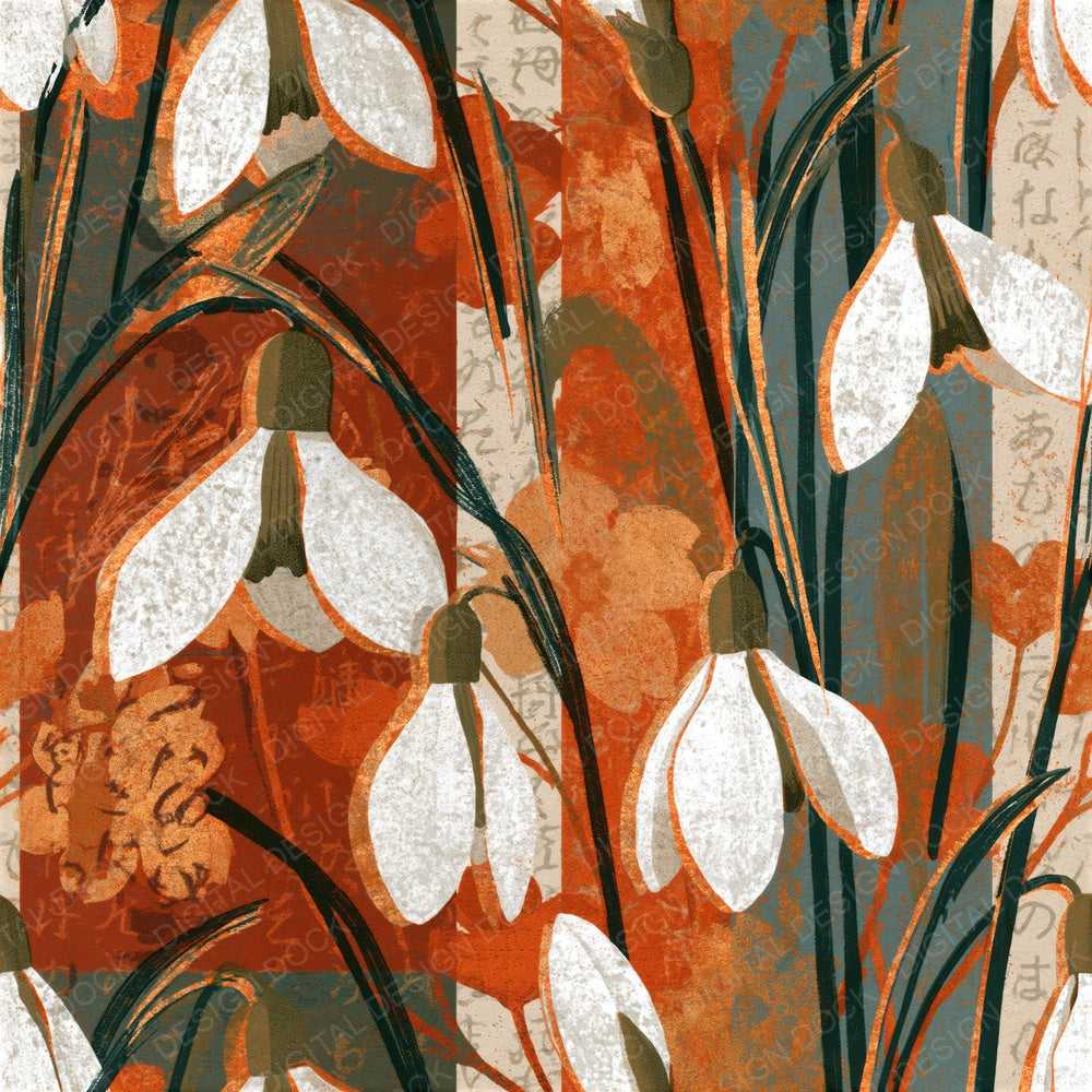 Screenprint Snowdrops Earth Rust Seamless Digital Paper Pack (DDD015618)