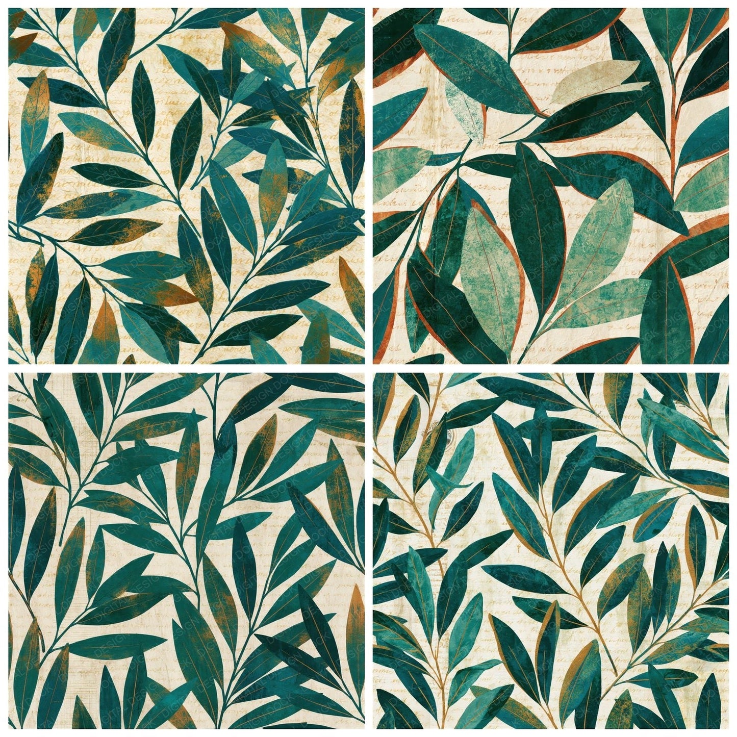 Blueprint Olives Malachite Cream Seamless Digital Paper Pack (DDD015625)