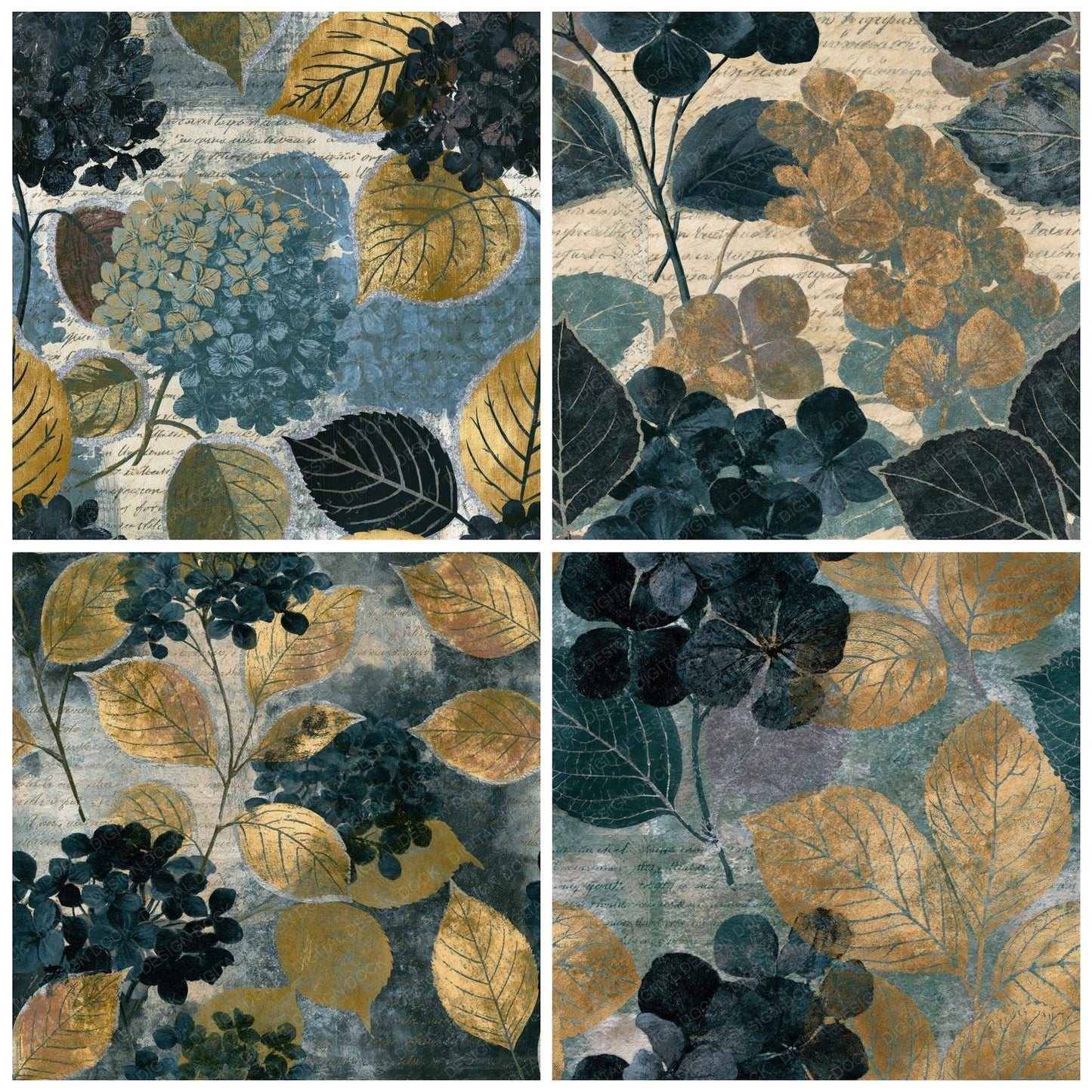 Naturalist Hydrangeas Steel Charcoal Seamless Digital Paper Pack (DDD015630)