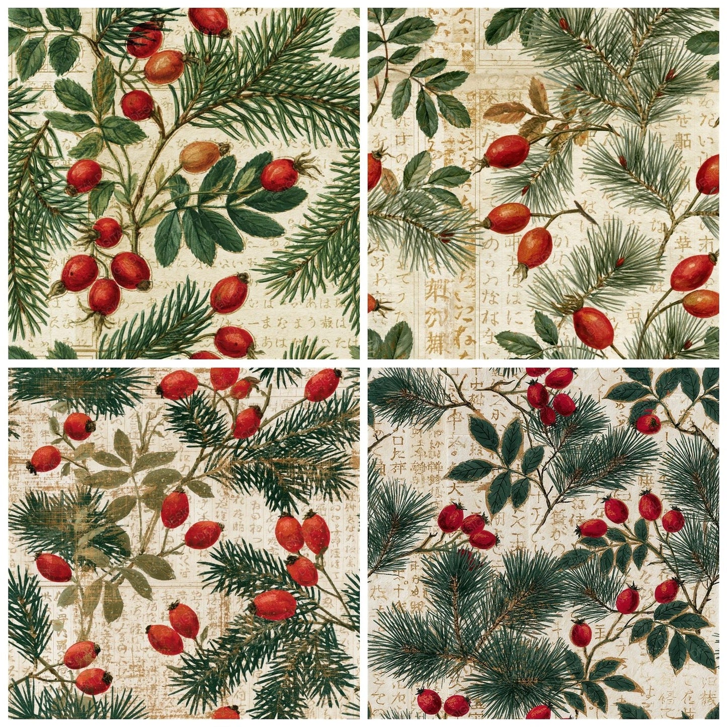 Naturalist Rose Hips Pine Seamless Digital Paper Pack (DDD015634)