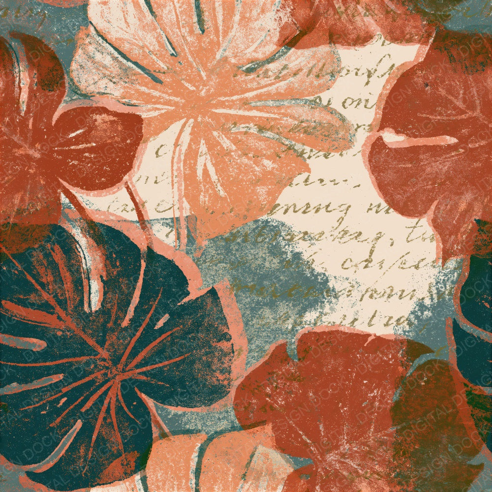 Risograph Philodendron Rust Bone Seamless Digital Paper Pack (DDD015636)