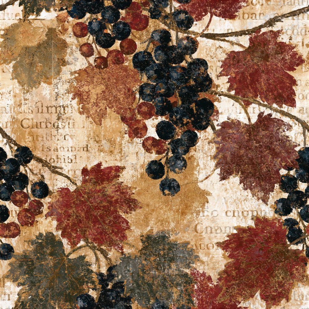 Woodblock Currants Sepia Mushroom Seamless Digital Paper Pack (DDD015641)