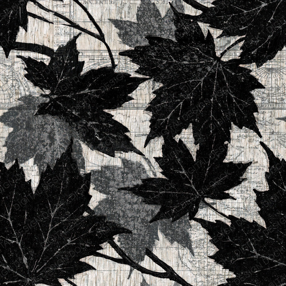 Woodcut Maple Leaves Bone Seamless Digital Paper Pack (DDD015643)