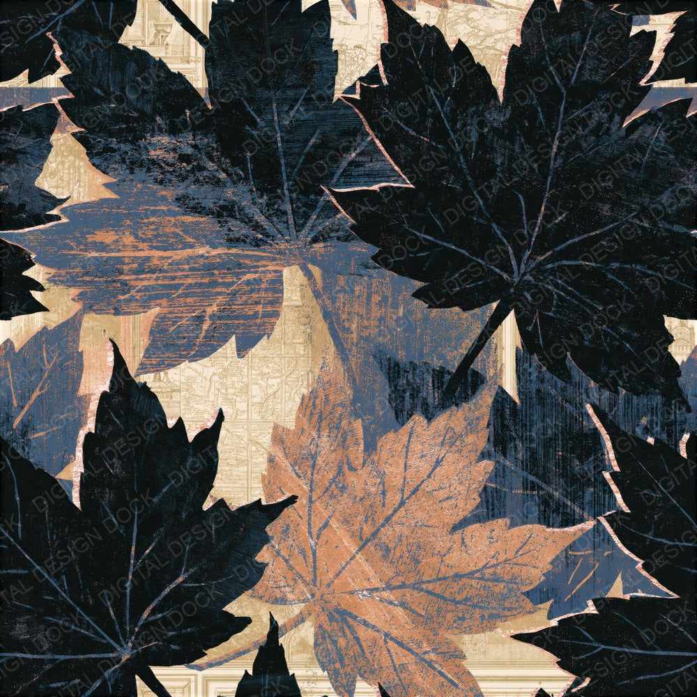 Woodcut Maple Leaves Bone Seamless Digital Paper Pack (DDD015643)