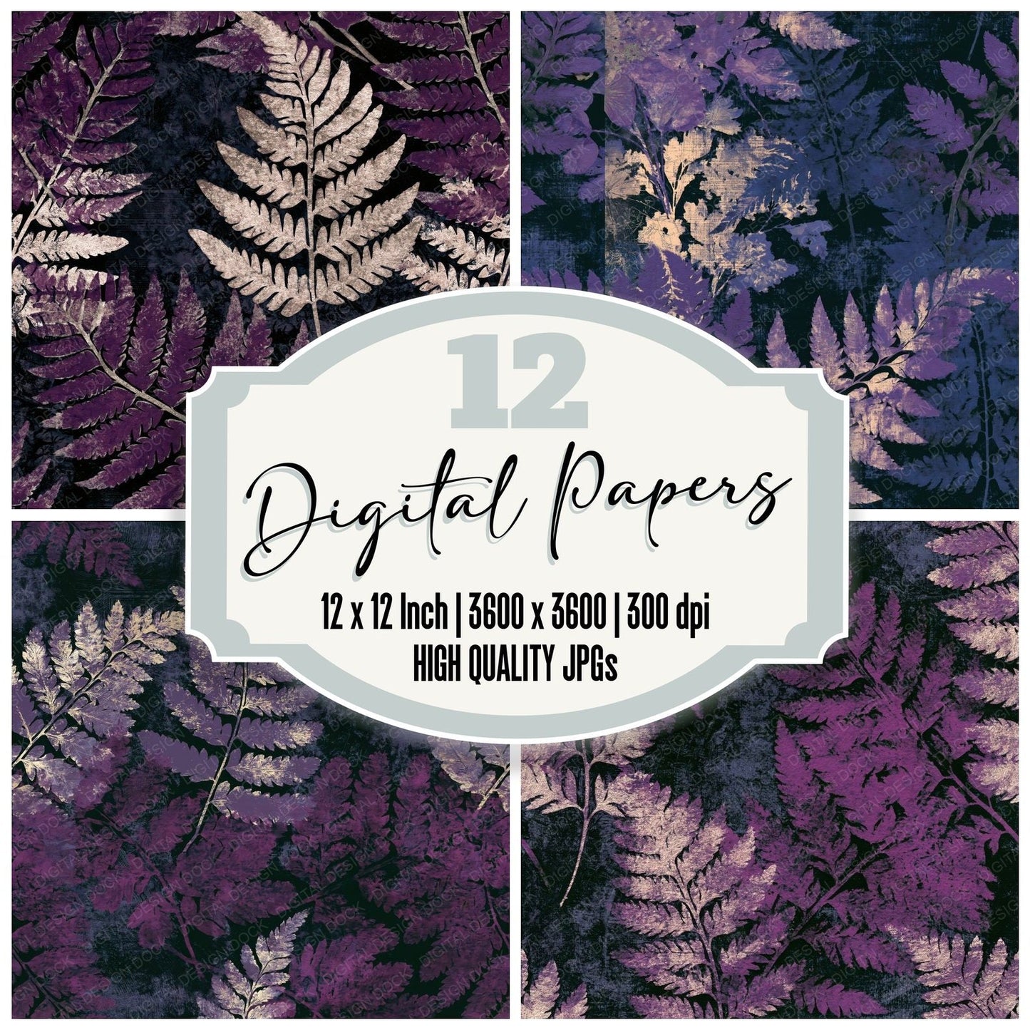 Blueprint Fern Aubergine Pearl Seamless Digital Paper Pack (DDD015645)