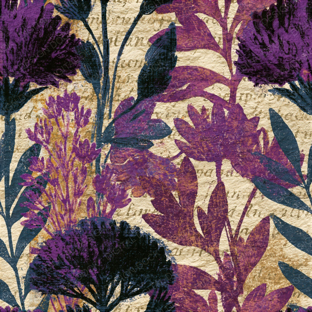 Another Lithograph Wildflowers Plum Cream Seamless digital paper shown full size