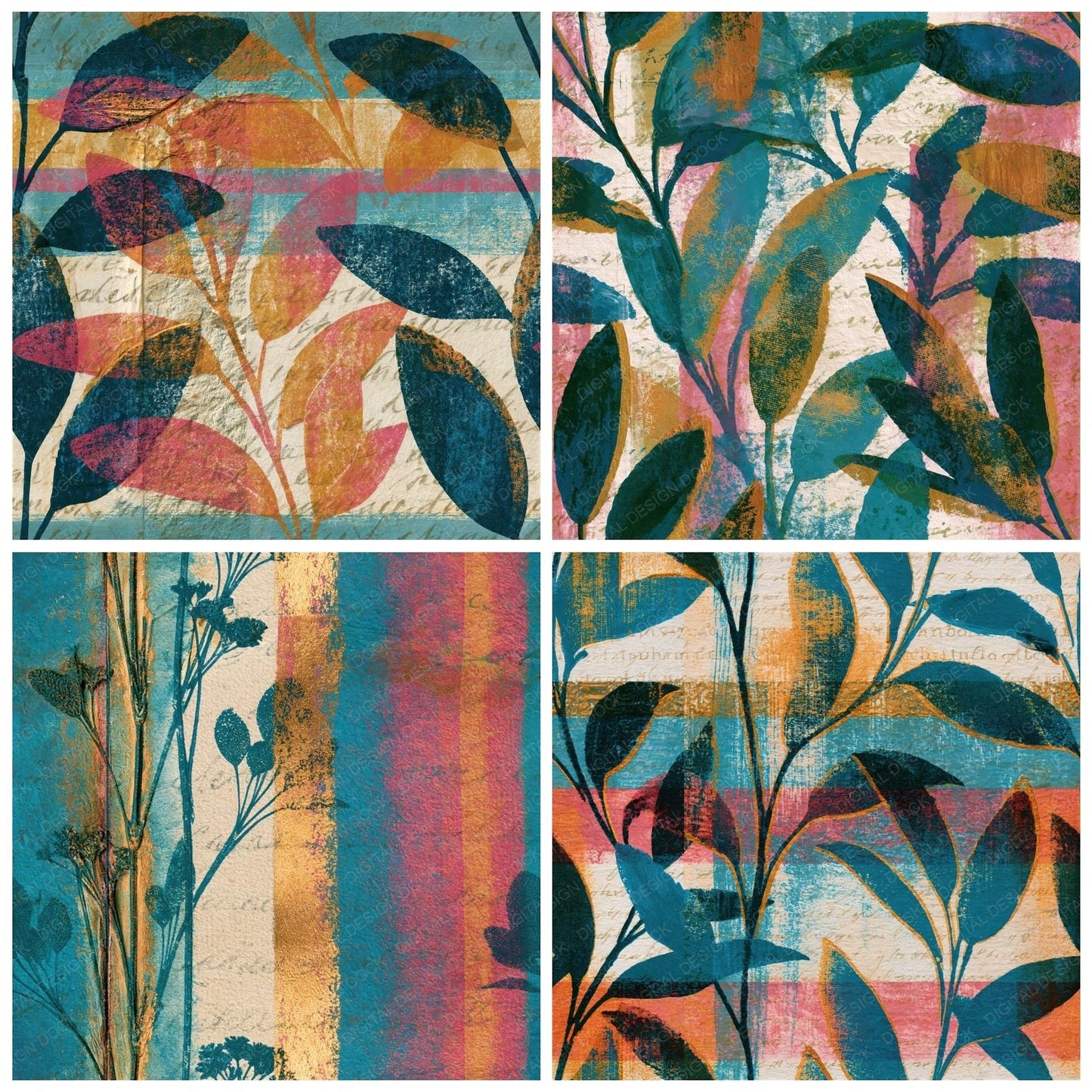 Monoprint Sage Turquoise Pink Seamless Digital Paper Pack (DDD015656)
