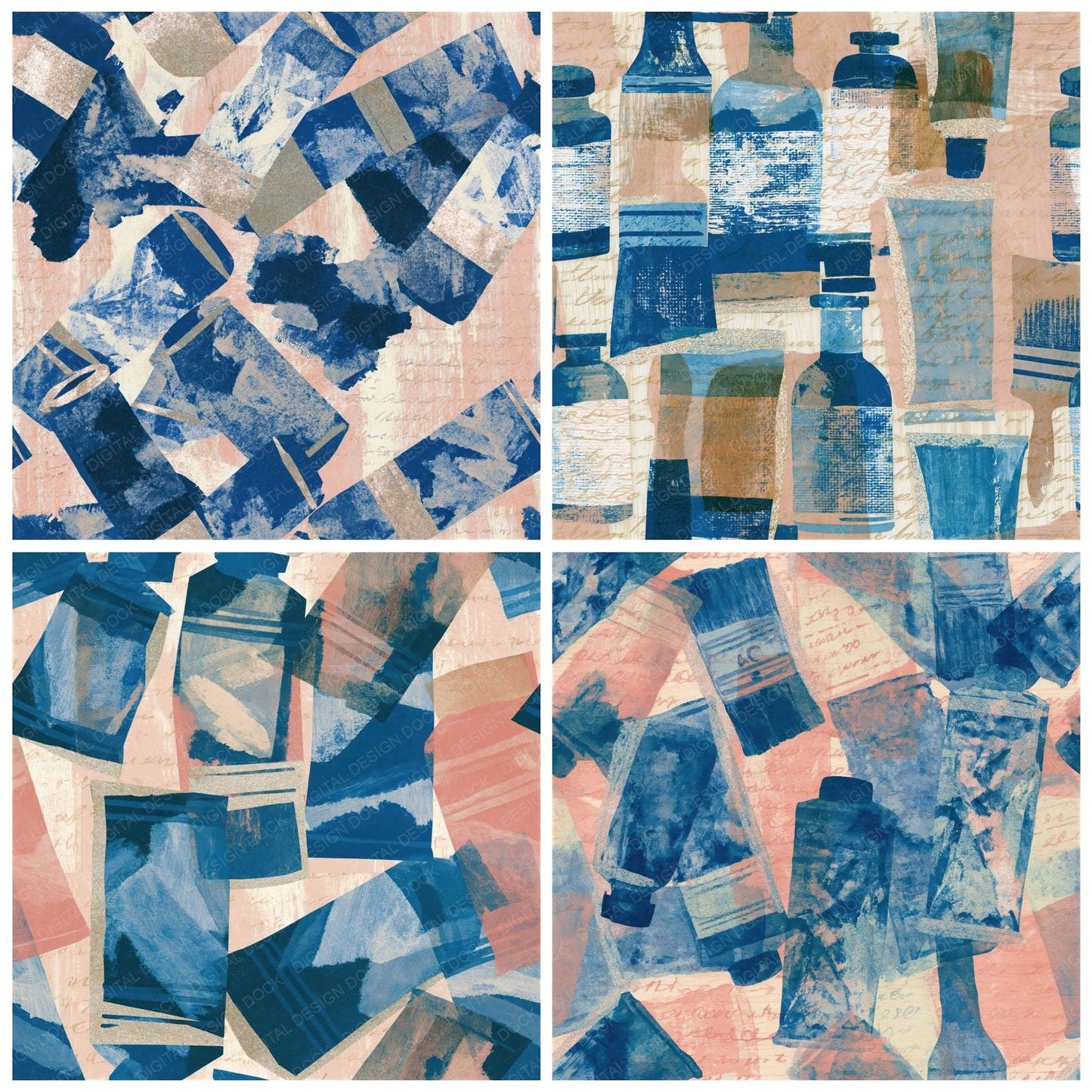 Cyanotype Paint Tubes Blush Seamless Digital Paper Pack (DDD015666)