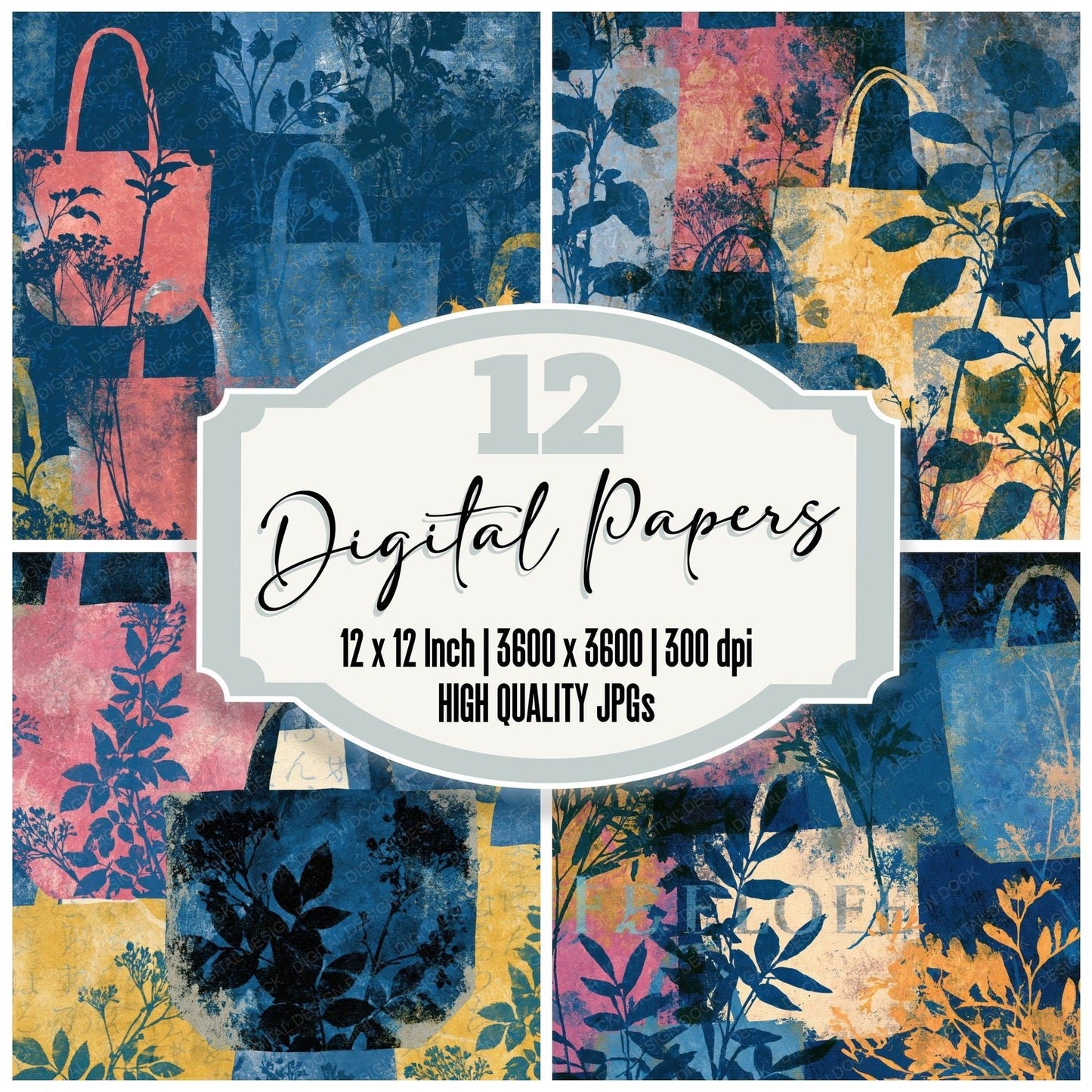 Cyanotype Pressed Tote Botanicals Digital Paper Pack (DDD015667)