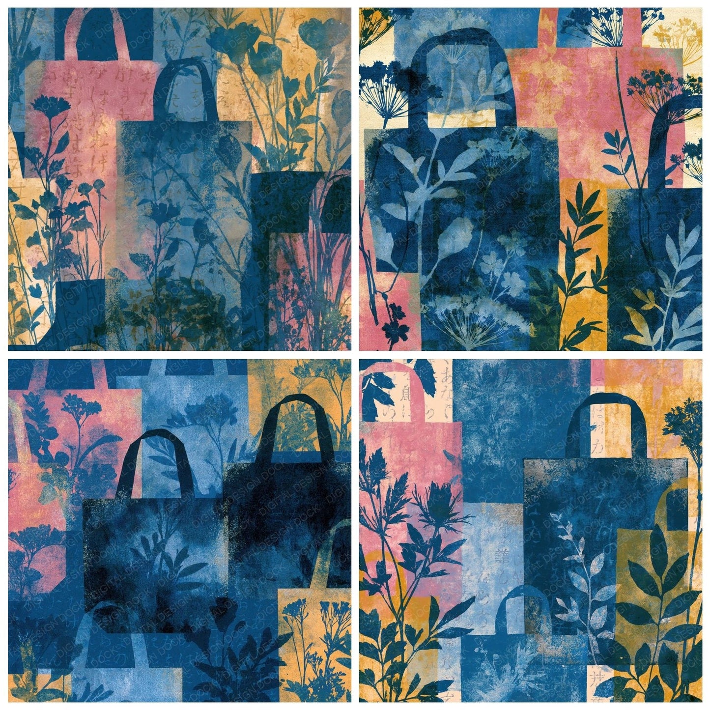 Cyanotype Pressed Tote Botanicals Digital Paper Pack (DDD015667)
