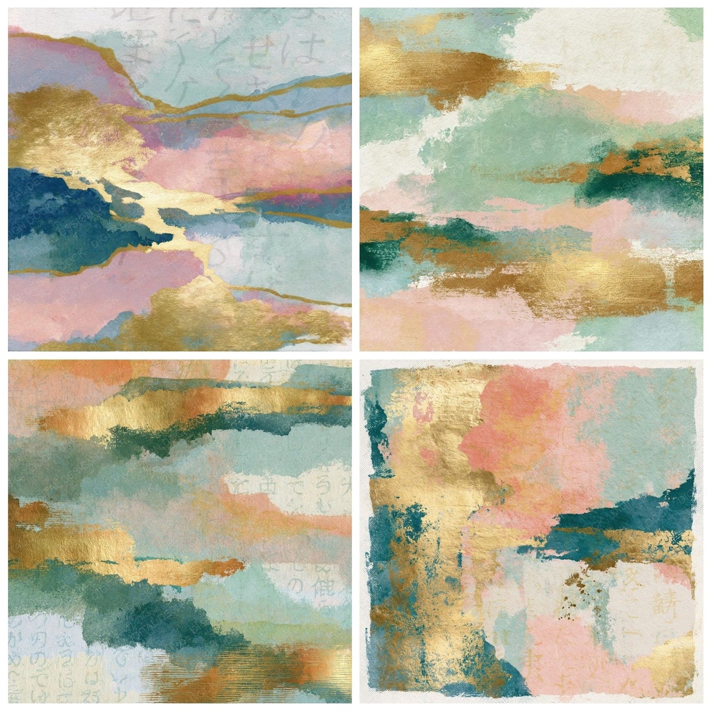 Egg Tempera Blush Mint Abstract Digital Paper Pack (DDD015668)