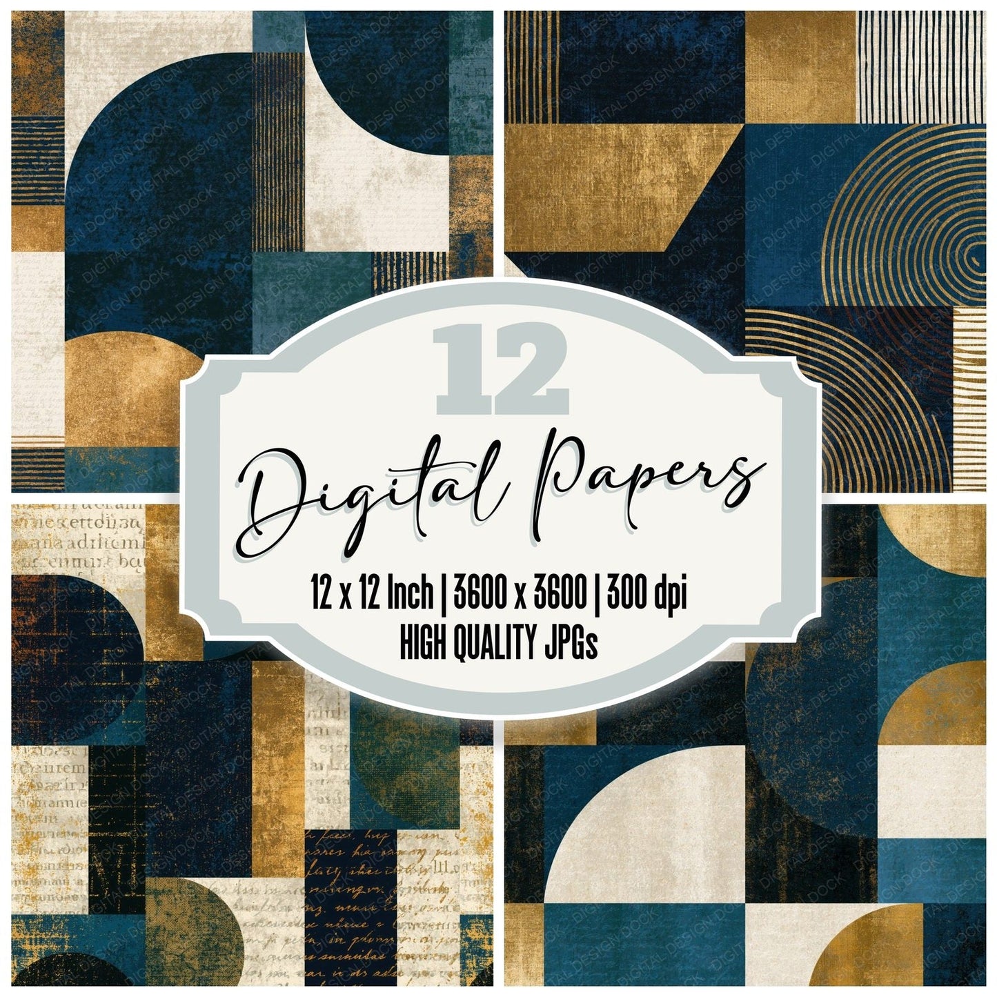 Mid Century Midnight Bone Abstract Digital Paper Pack (DDD015671)