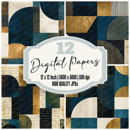 Mid Century Midnight Bone Abstract Digital Paper Pack (DDD015671)