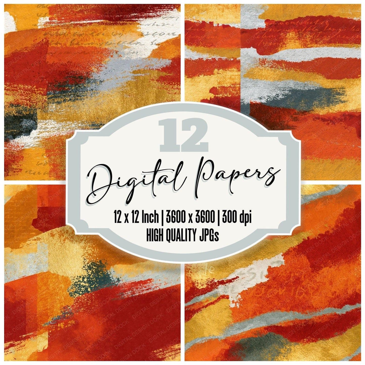 Sumi-e Rust Gold Abstract Seamless Digital Paper Pack (DDD015680)