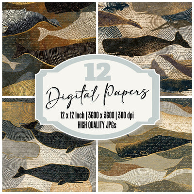 Aboriginal Sperm Whale Mushroom Ivory digital paper pack cover showing four of the 12 papers