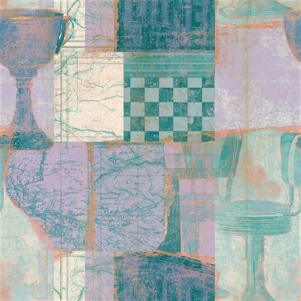 Antique Map Diner Lilac Mint Seamless Digital Paper Pack (DDD015686)
