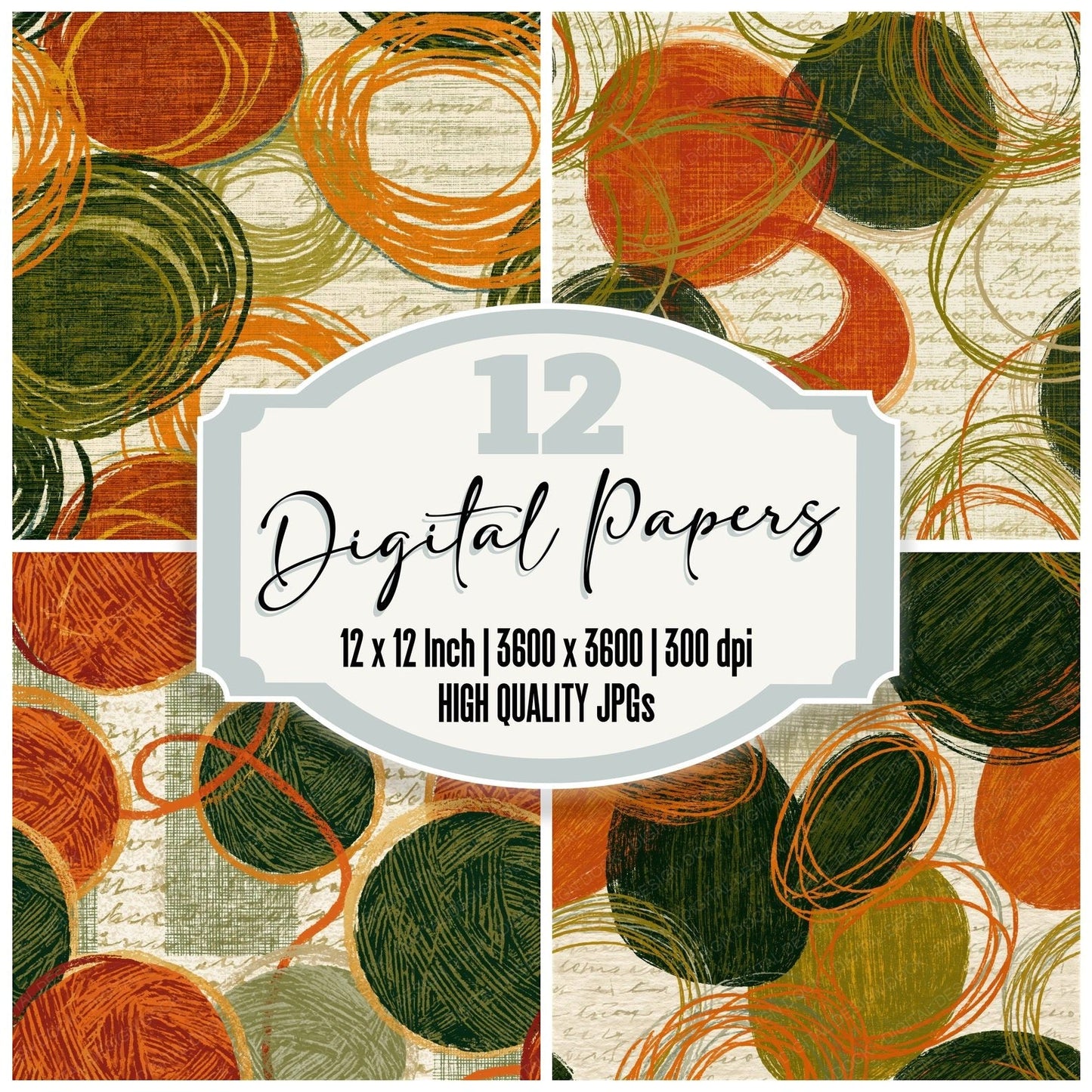 Cross Hatch String Avocado Burnt Orange Seamless Digital Paper Pack (DDD015688)