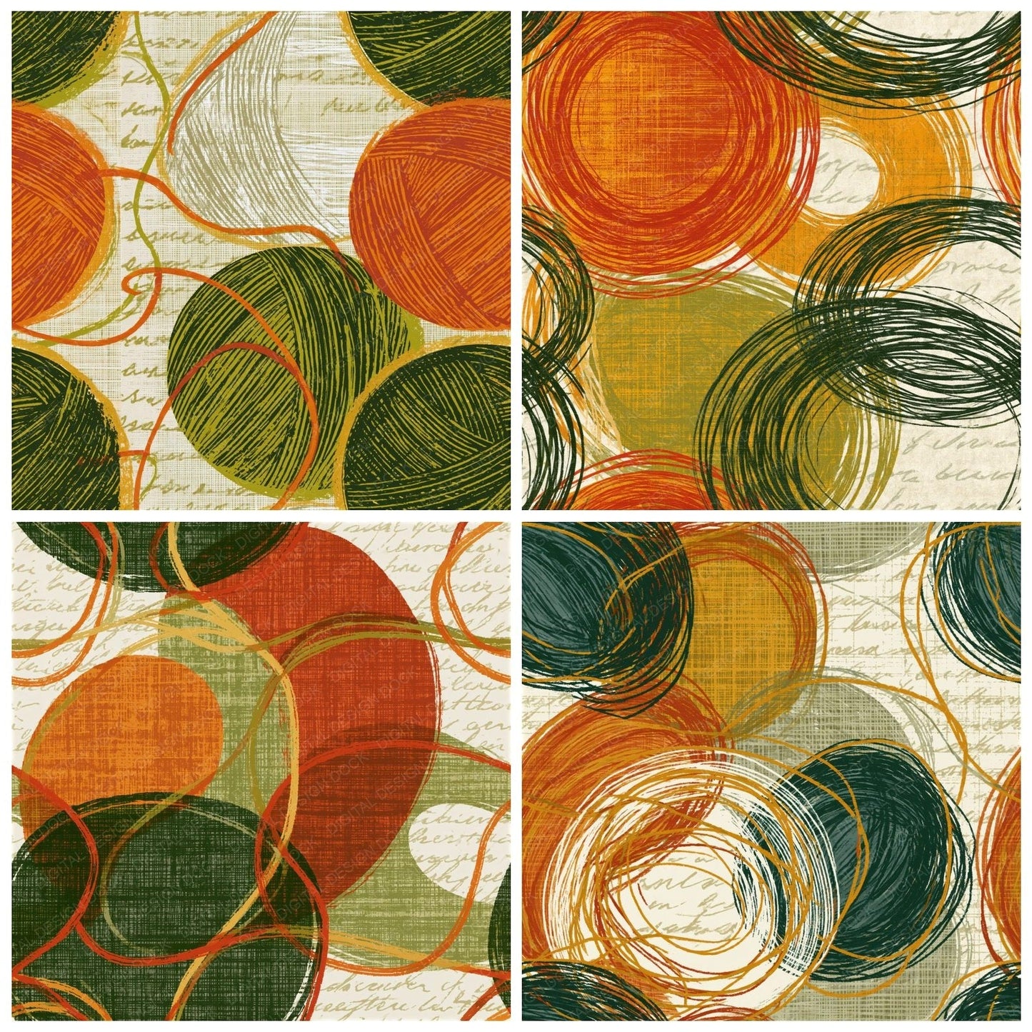 Cross Hatch String Avocado Burnt Orange Seamless Digital Paper Pack (DDD015688)