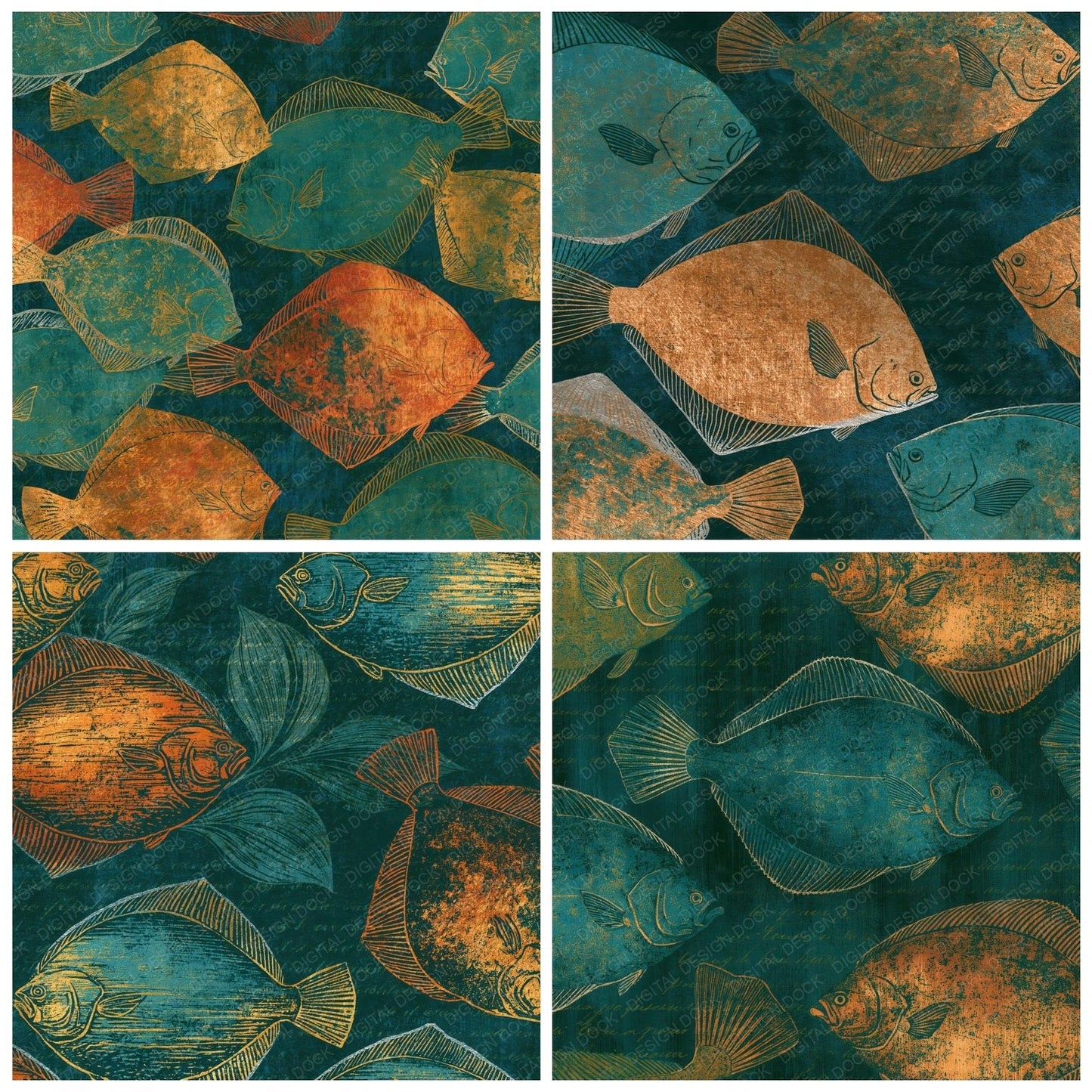 Etching Flounder Jade Copper Digital Paper Pack (DDD015689)