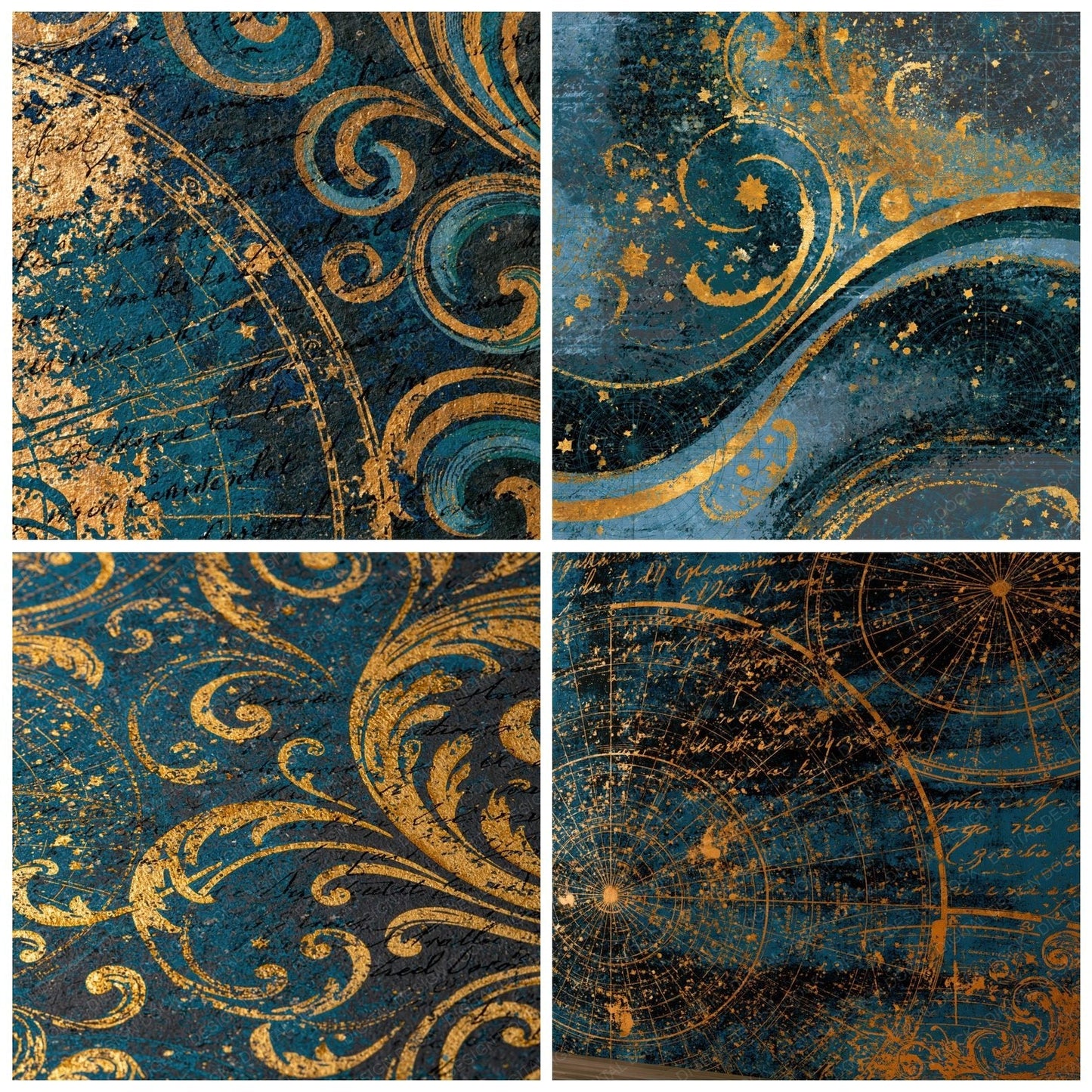 Rococo Tycho Brahe Charts Teal Brass Digital Paper Pack (DDD015699)