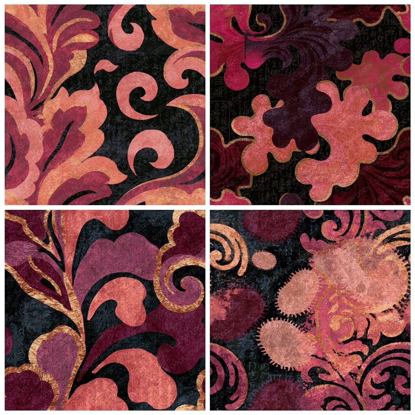 Baroque Amoeba Blush Burgundy Seamless Digital Paper Pack (DDD015706)