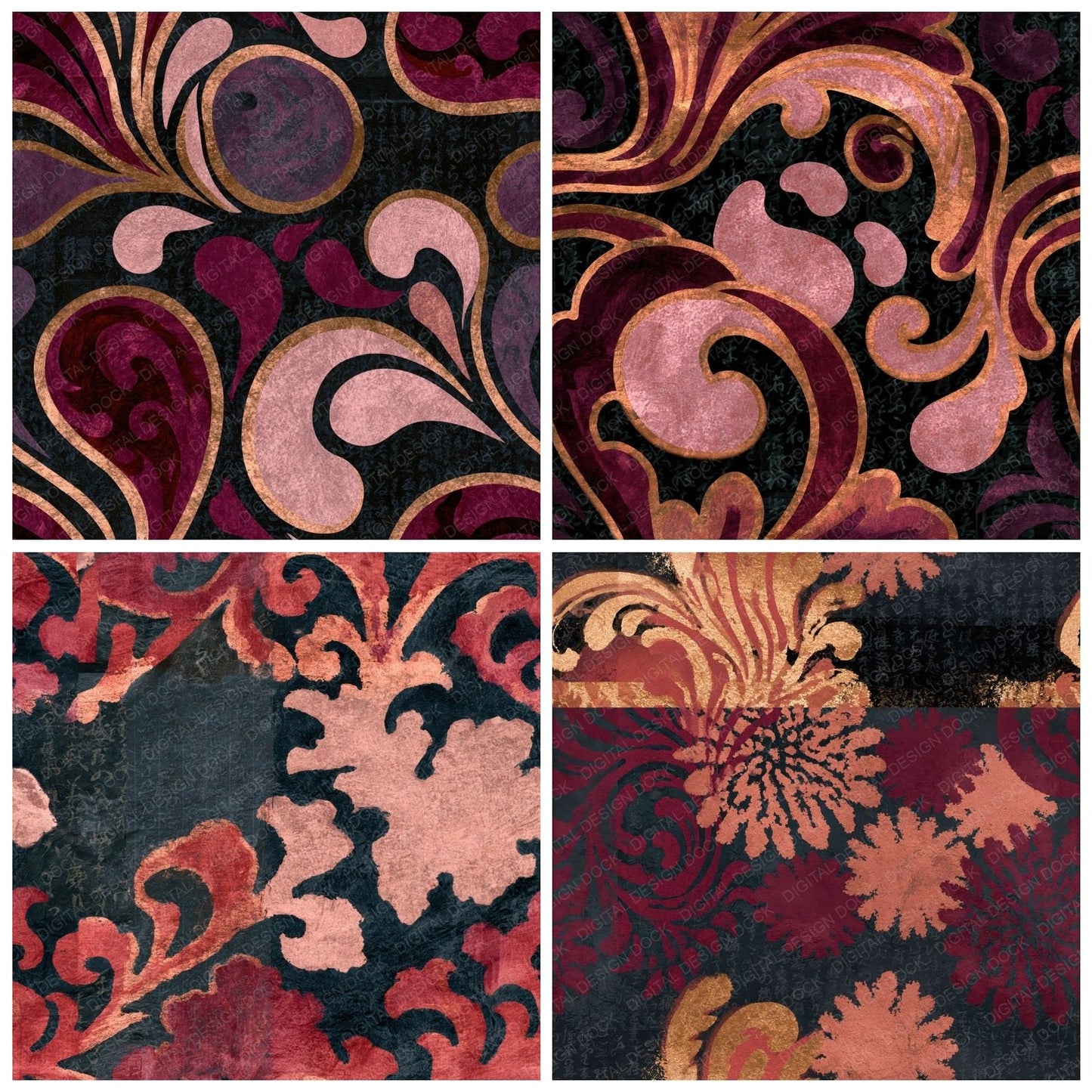 Baroque Amoeba Blush Burgundy Seamless Digital Paper Pack (DDD015706)
