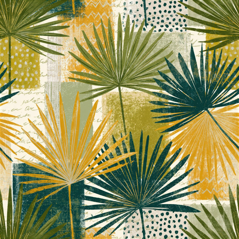 Memphis Neon Palms Olive Ochre Seamless Digital Paper Pack (DDD015710)