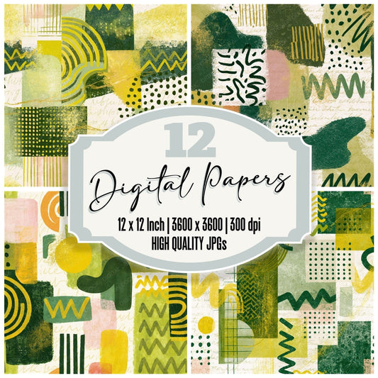 Memphis Olive Chartreuse Abstract Seamless Digital Paper Pack (DDD015711)