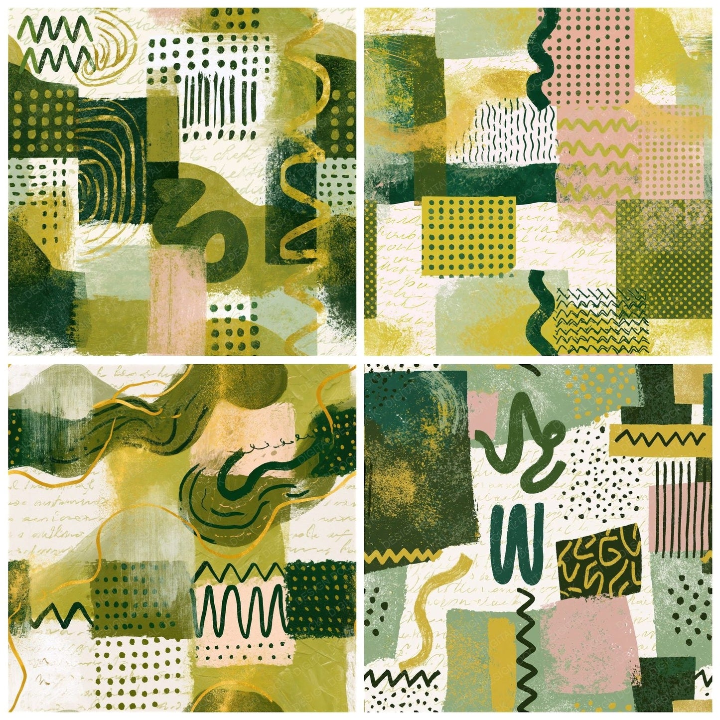 Memphis Olive Chartreuse Abstract Seamless Digital Paper Pack (DDD015711)