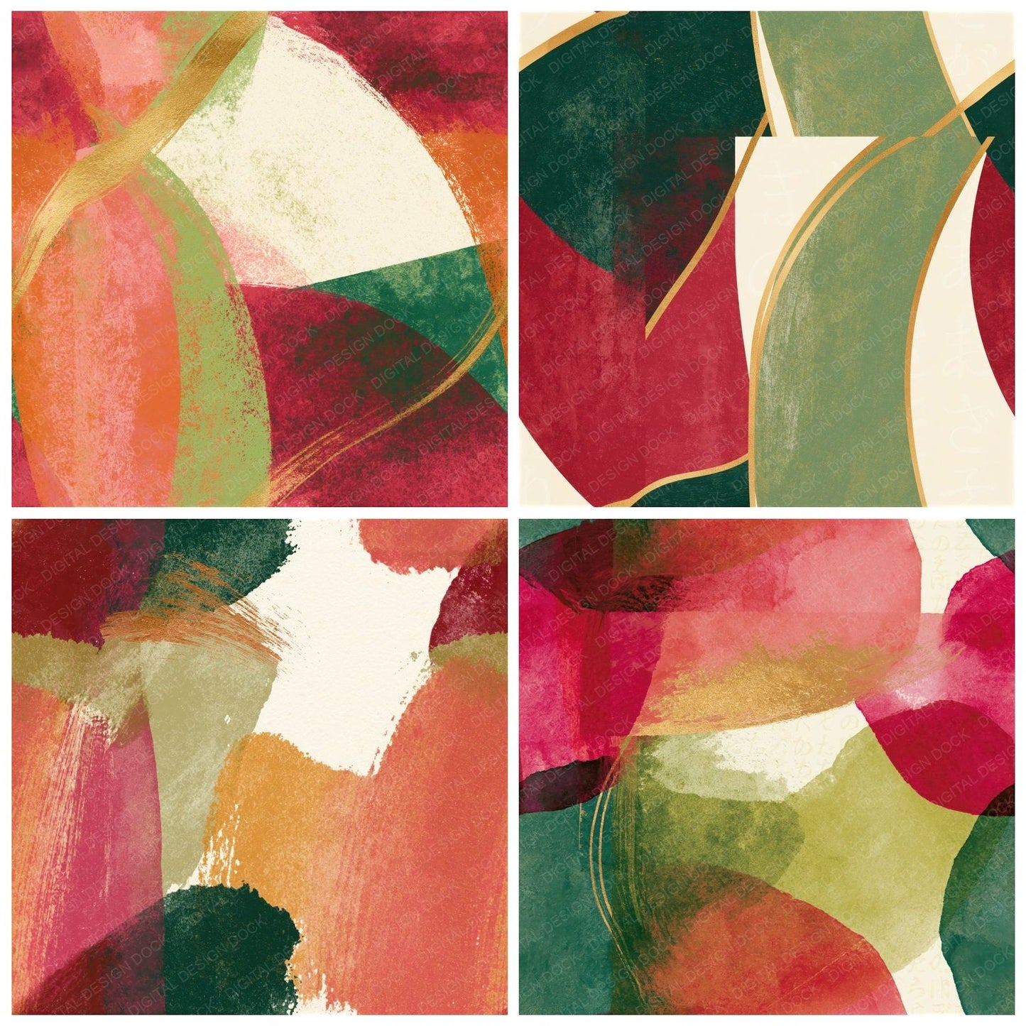 Minimal Pistachio Raspberry Abstract Seamless Digital Paper Pack (DDD015712)