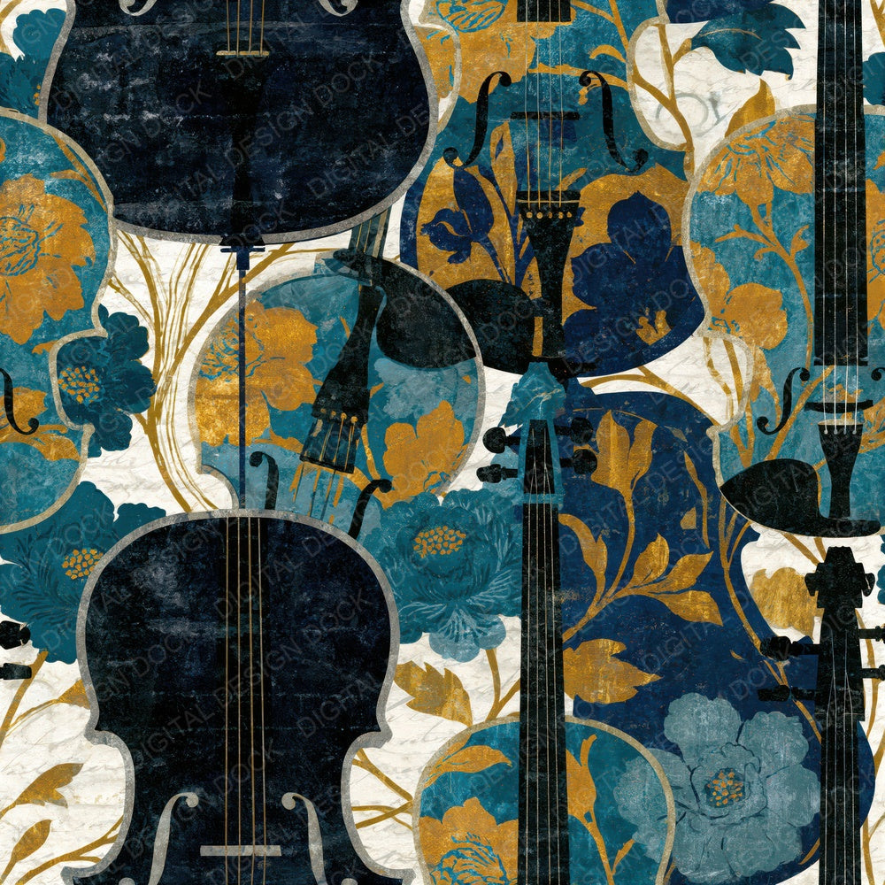 Mughal Violin Bone Black Seamless Digital Paper Pack (DDD015713)