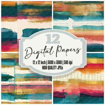 Richly Layered Turquoise Pink Ochre Abstract Seamless Digital Paper Pack (DDD015717)