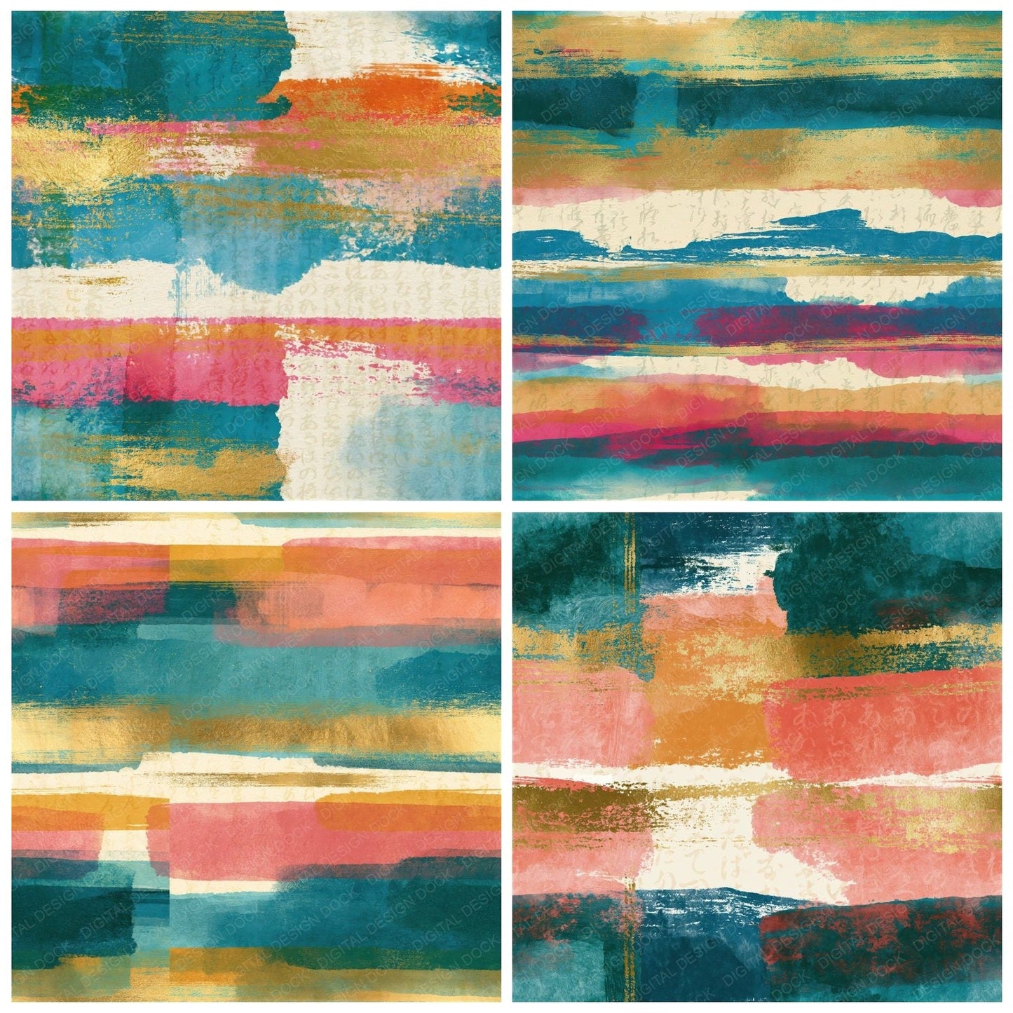 Richly Layered Turquoise Pink Ochre Abstract Seamless Digital Paper Pack (DDD015717)