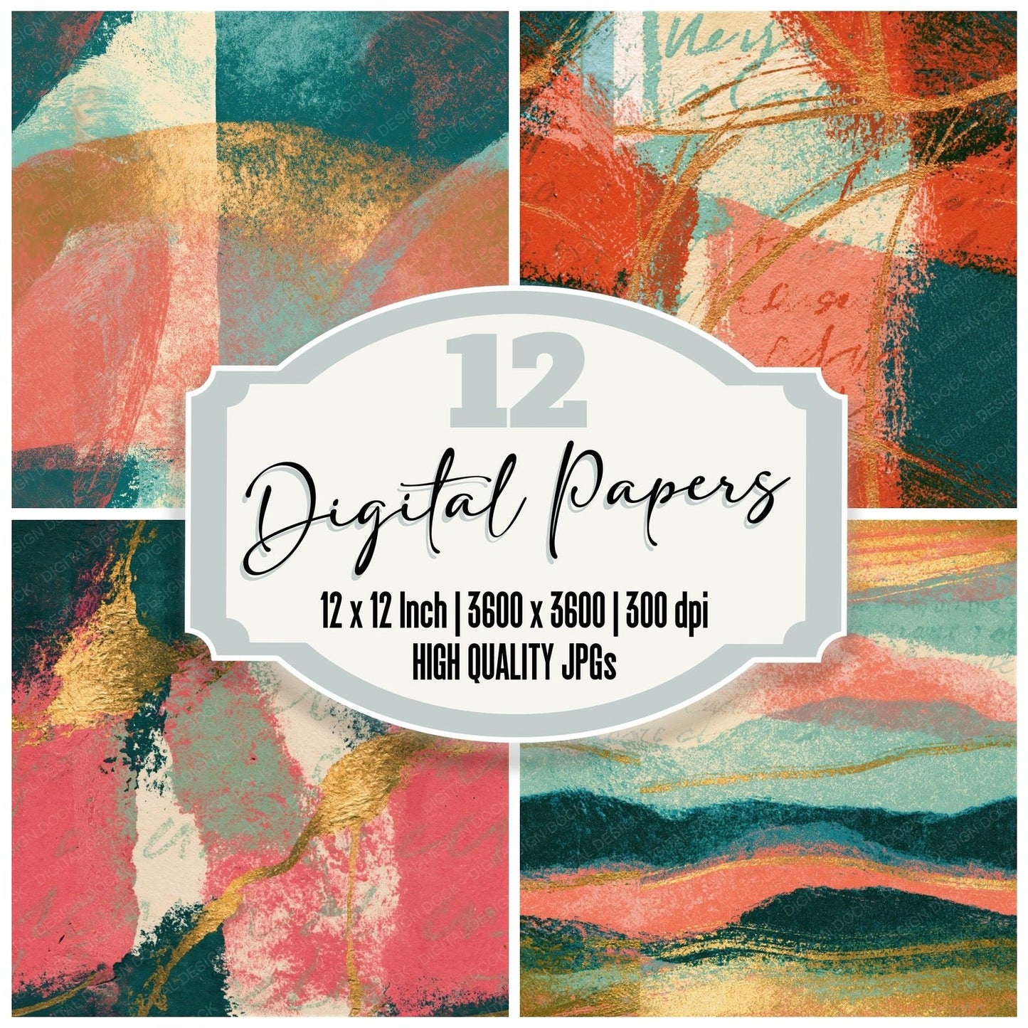 Risograph Pink Mint Abstract Seamless Digital Paper Pack (DDD015718)