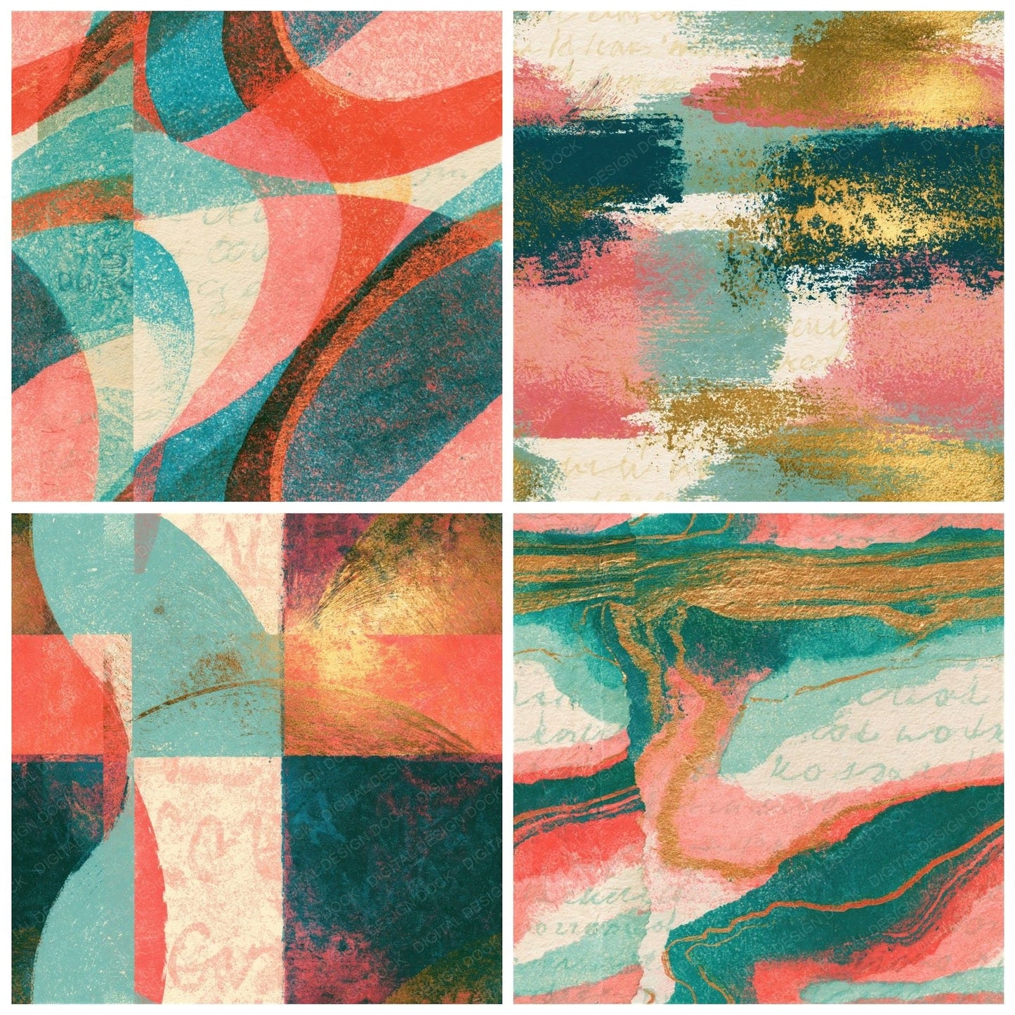 Risograph Pink Mint Abstract Seamless Digital Paper Pack (DDD015718)
