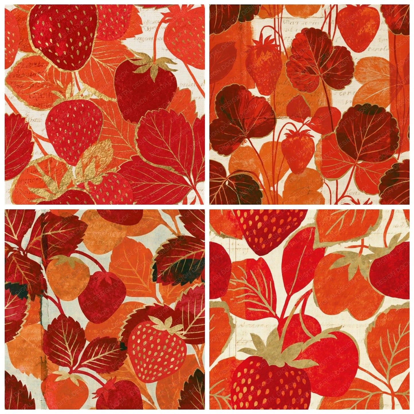 Torn Paper Strawberries Cinnamon Seamless Digital Paper Pack (DDD015723)