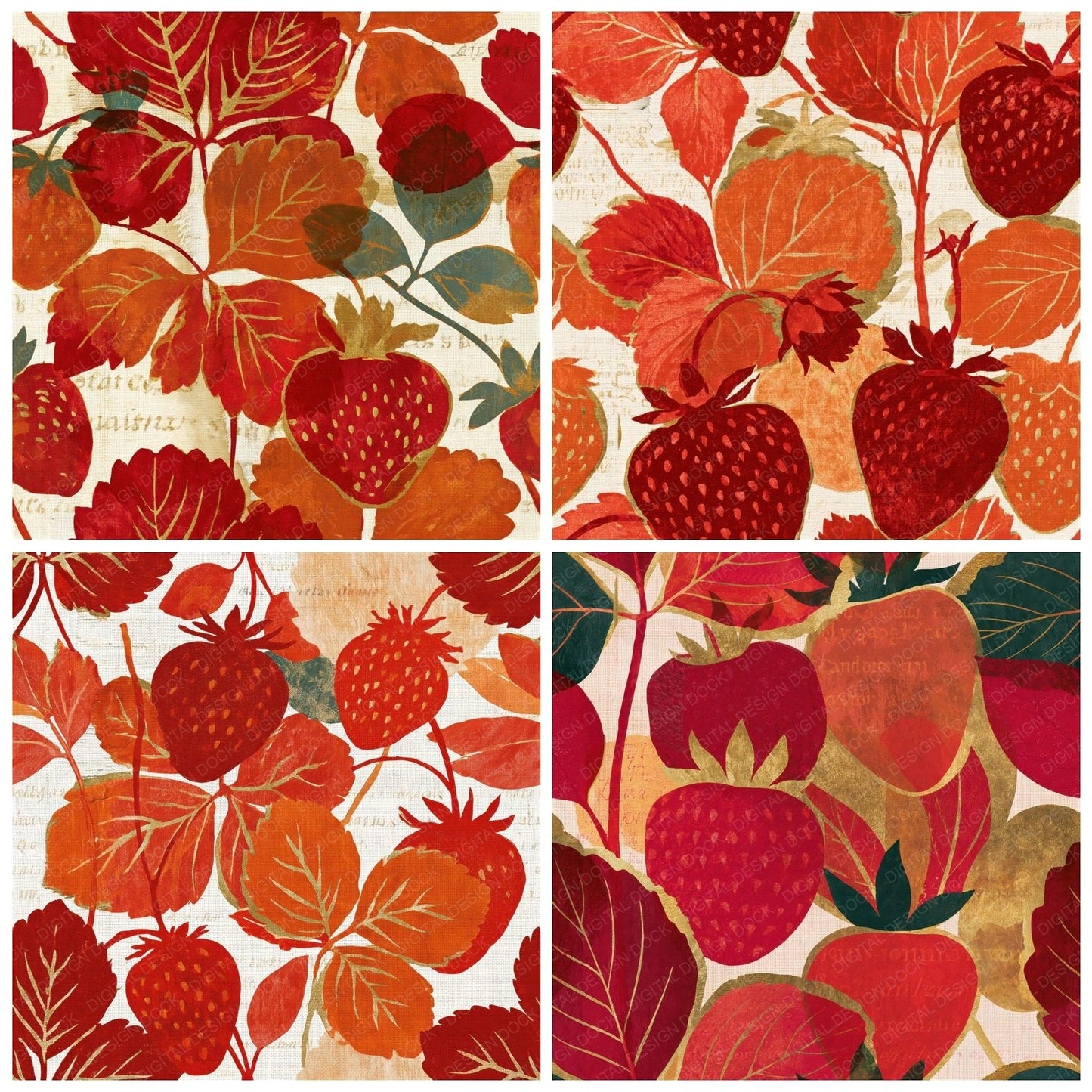 Torn Paper Strawberries Cinnamon Seamless Digital Paper Pack (DDD015723)