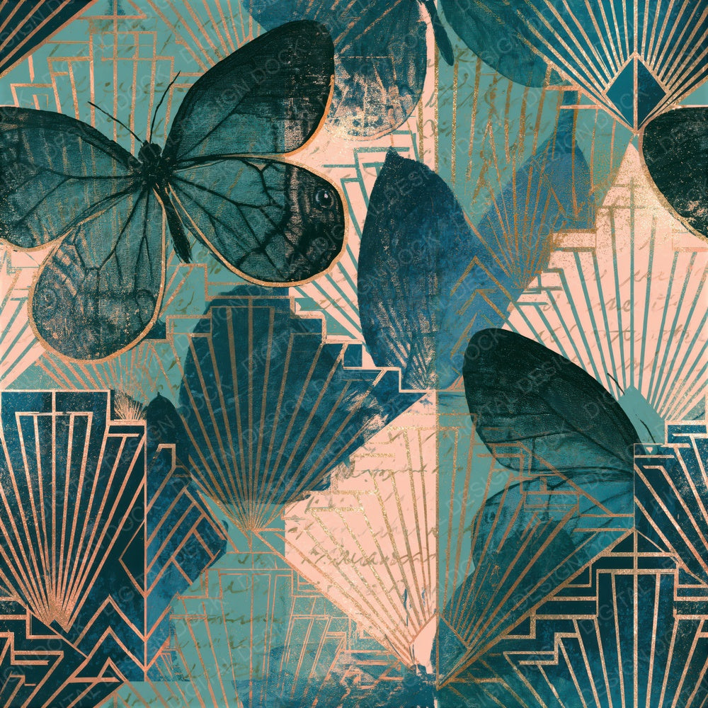 Art Deco Dead Butterflies Aqua Pink Seamless Digital Paper Pack (DDD015725)