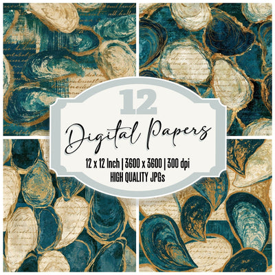 Bohemian Oyster Teal Bone Seamless Digital Paper Pack (DDD015727)