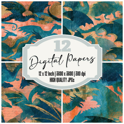 Cyanotype Wyvern Aqua Shell Pink Seamless Digital Paper Pack (DDD015730)