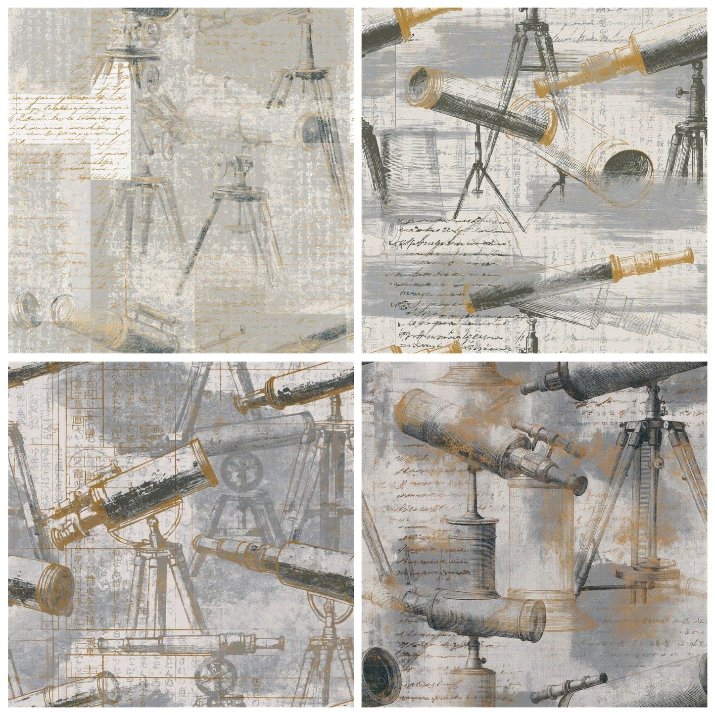 Mezzotint Telescopes Dove Grey Seamless Digital Paper Pack (DDD015732)