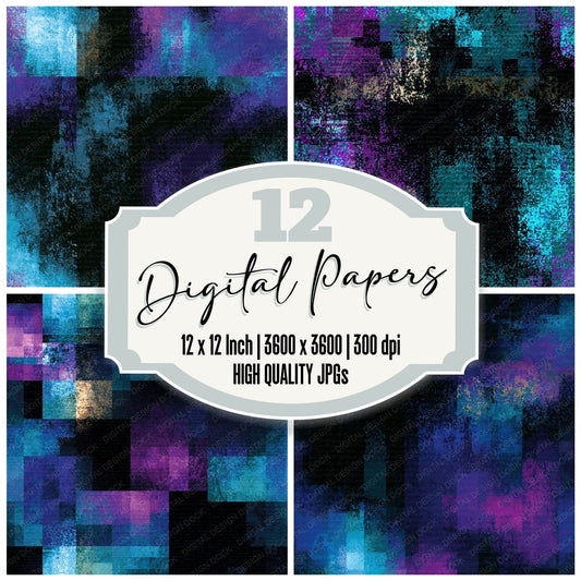 Pixel Cyan Violet Abstract Seamless Digital Paper Pack (DDD015734)