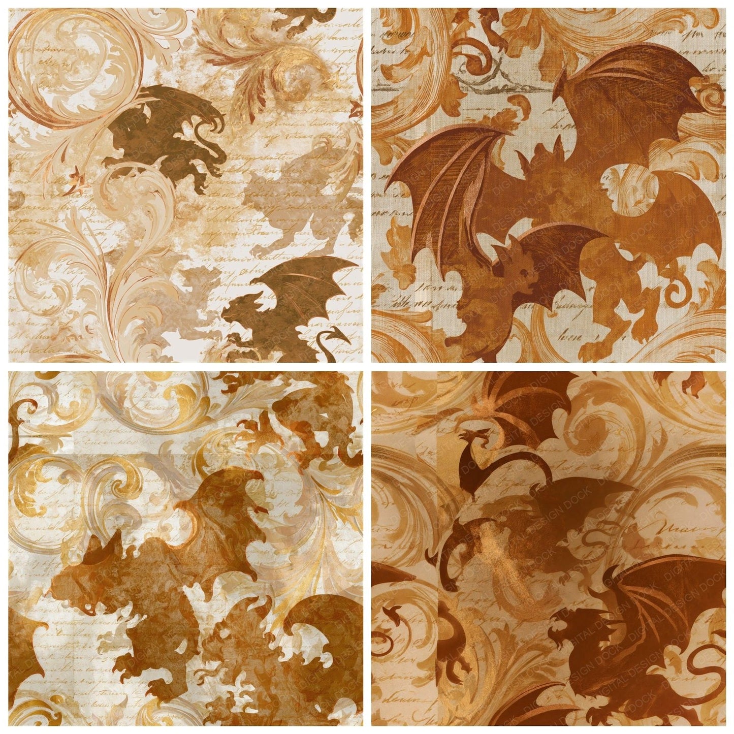Rococo Gargoyles Amber Cream Seamless Digital Paper Pack (DDD015737)