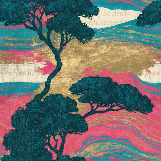 Ukiyo-e Pink Turquoise Abstract Seamless Digital Paper Pack (DDD015742)