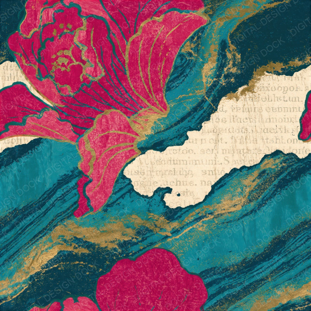 Ukiyo-e Pink Turquoise Abstract Seamless Digital Paper Pack (DDD015742)