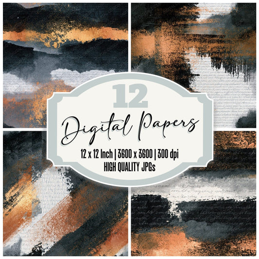 Watercolour Black White Abstract Seamless Digital Paper Pack (DDD015744)