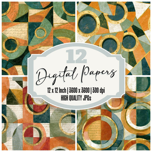 Cubist Submarine Portholes Apricot Seamless Digital Paper Pack (DDD015748)