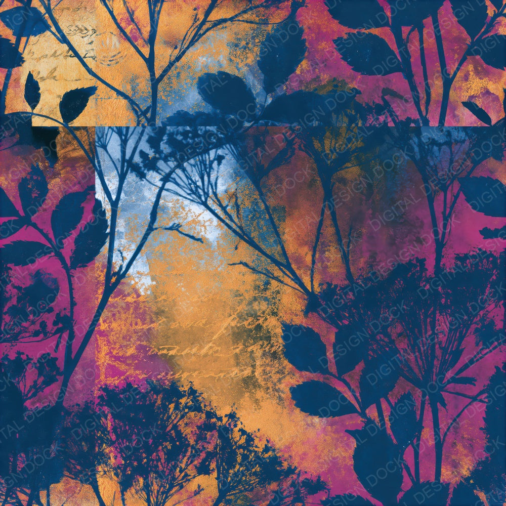 Cyanotype Amber Magenta Botanical Seamless Digital Paper Pack (DDD015749)