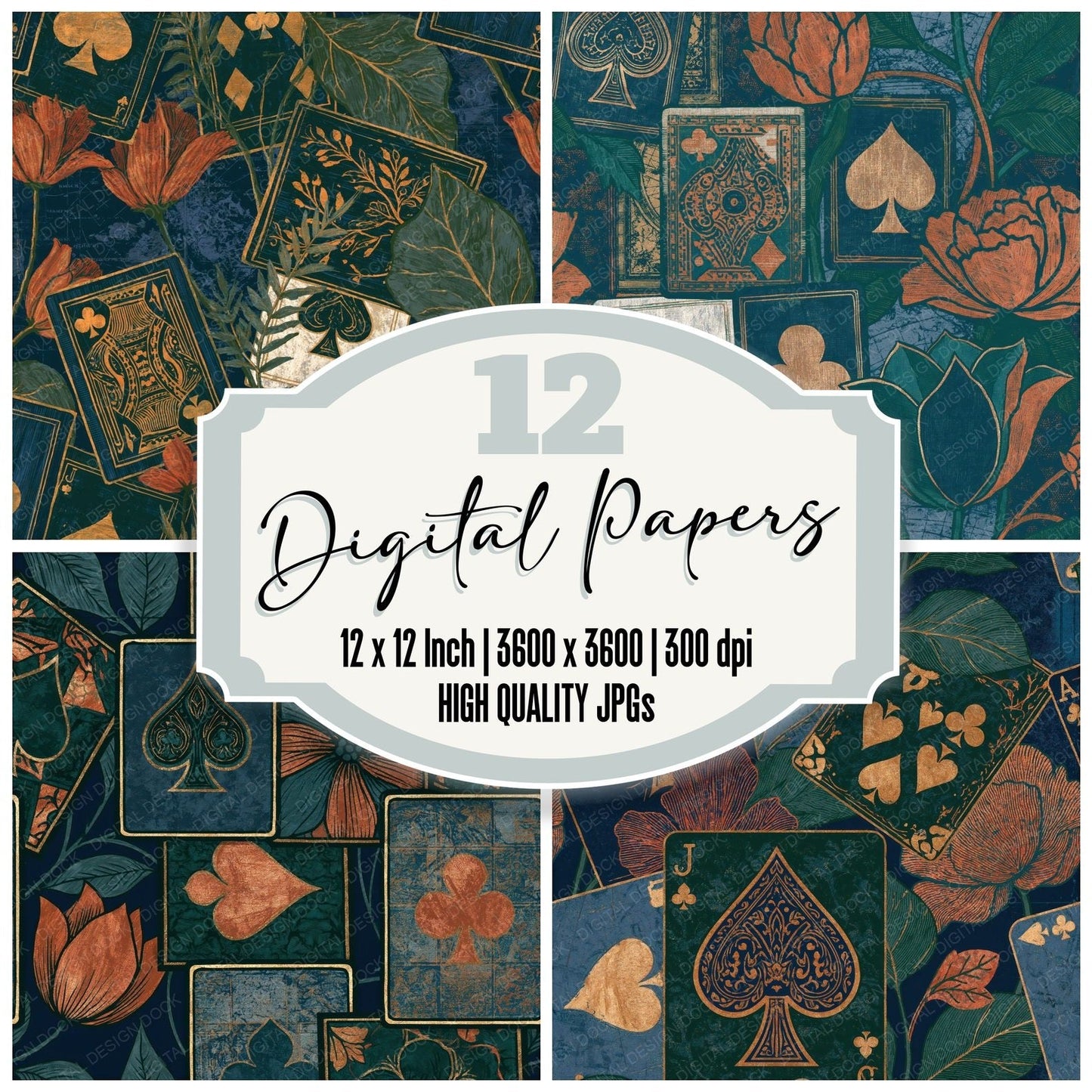 Drypoint Royal Flush Midnight Copper Seamless Digital Paper Pack (DDD015750)